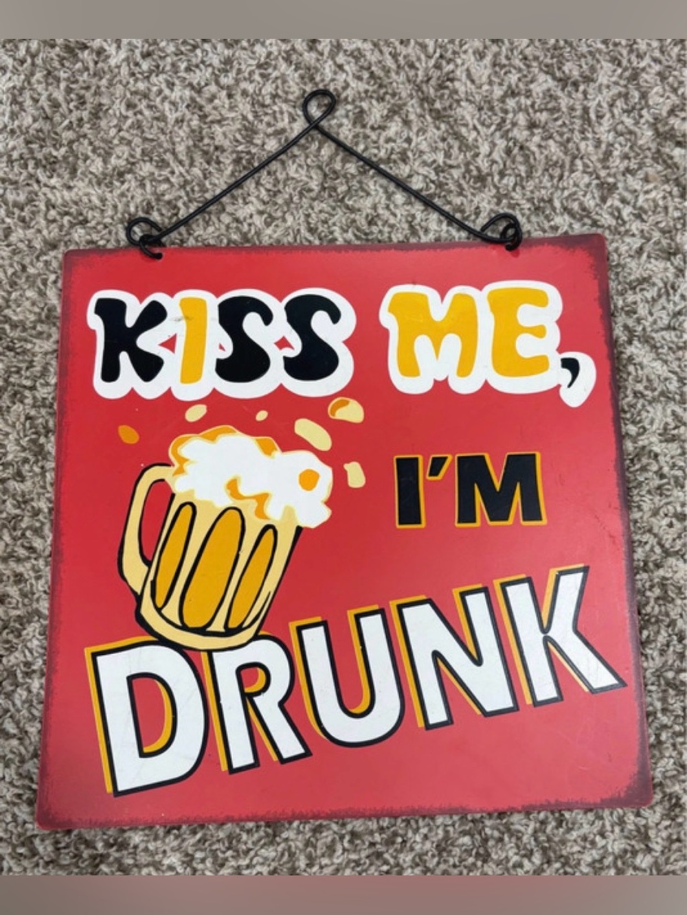 Red "Kiss Me I'm Drunk" Decorative Wall Sign